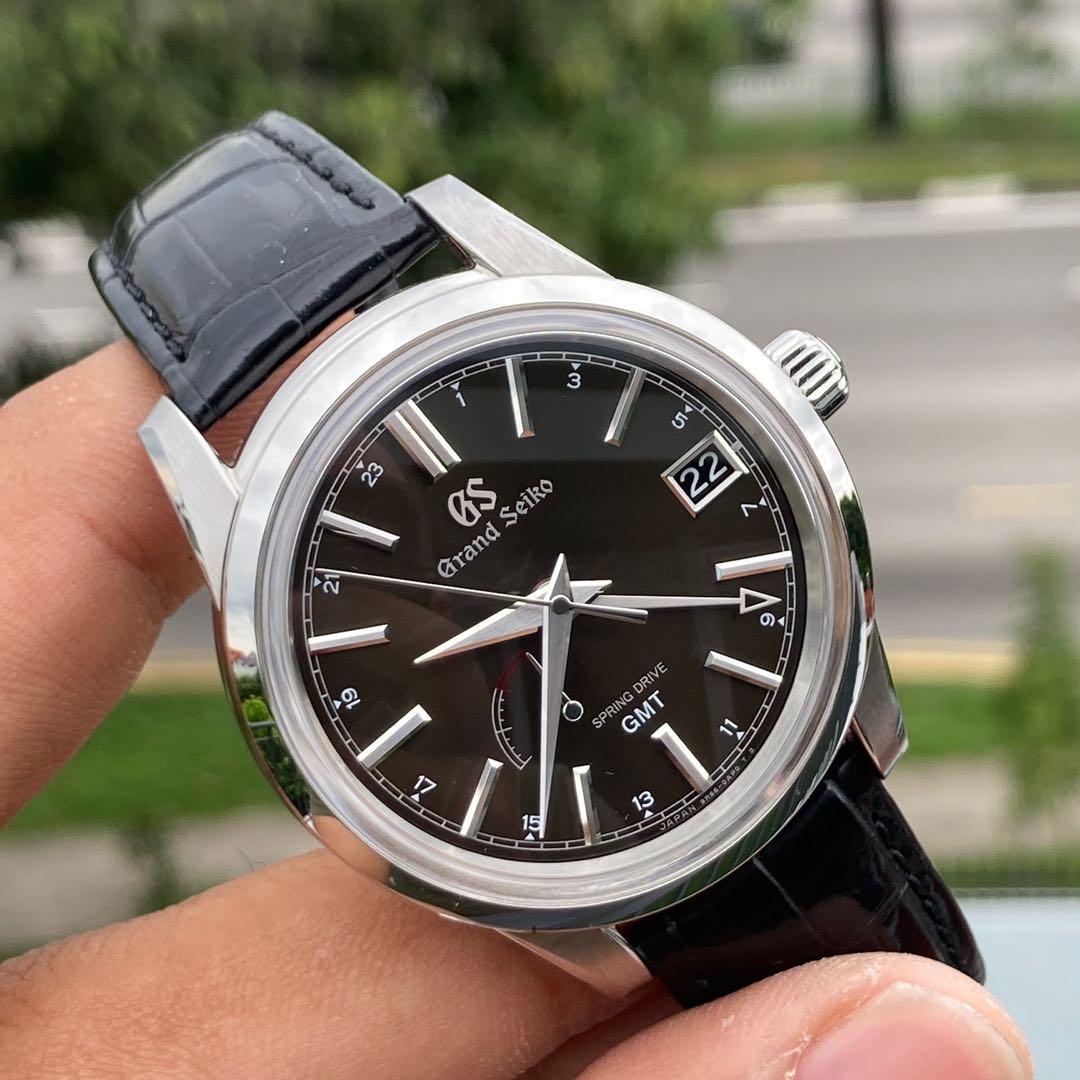 PREOWNED VERY MINT LOCAL SET GRAND SEIKO ELEGANCE COLLECTION SPRING DRIVE GMT  BLACK DIAL STAINLESS STEEL ON LEATHER STRAP WATCH SBGE227, Luxury, Watches  on Carousell