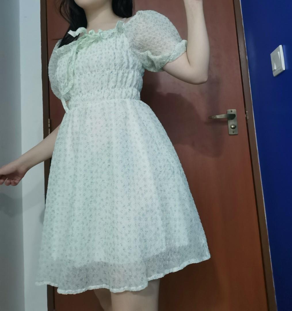 Puff sleeve chiffon dress cheap