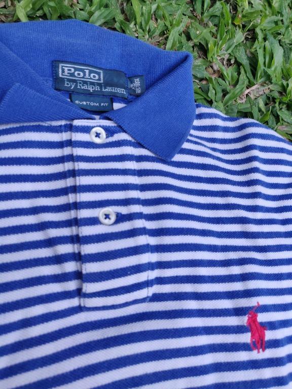 ralph lauren blue and white striped polo shirt