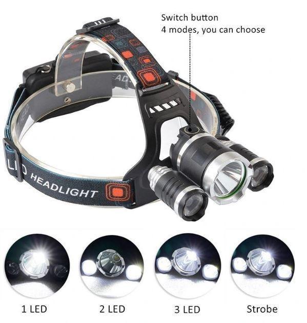 LED Headlight 10W Straps Fishing Lamp DC Climbing Torch XML T6 USB Rechargeable
