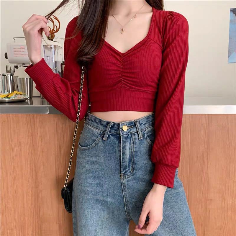 Red cropped sweater top