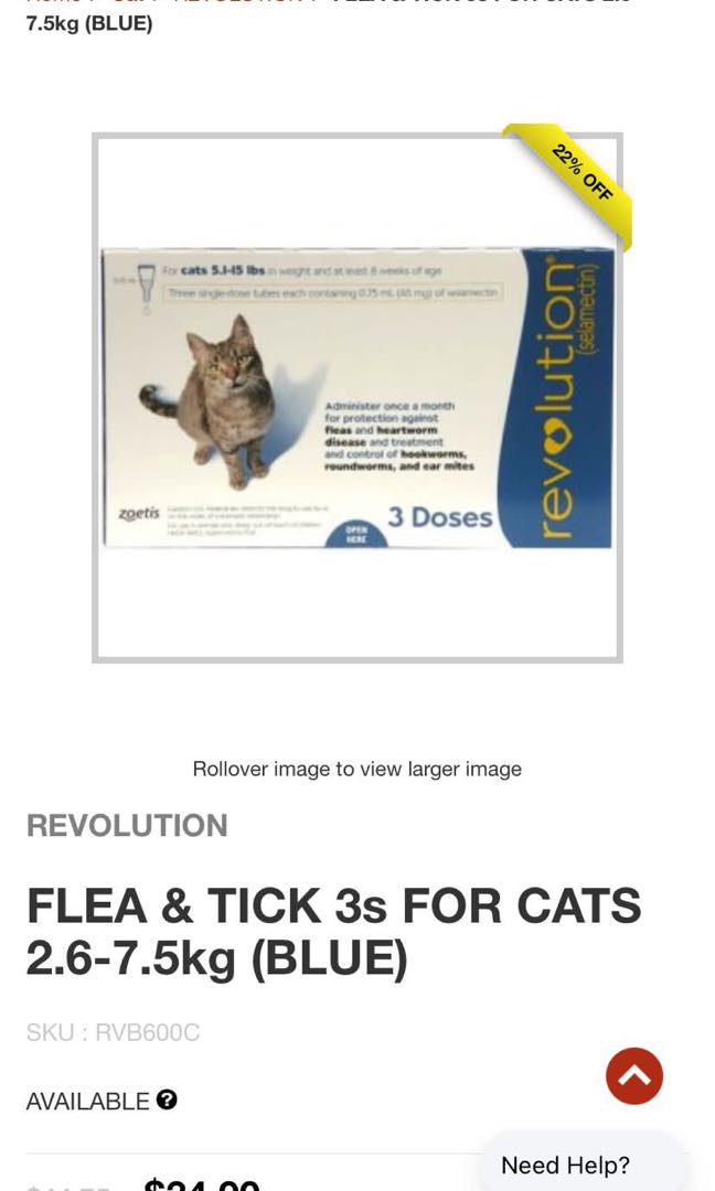 Revolution Flea & Tick 3s for Cats 2.67.5kg (Blue), Pet Supplies