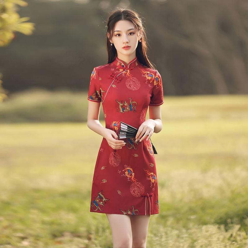 Short red on sale chinese dress