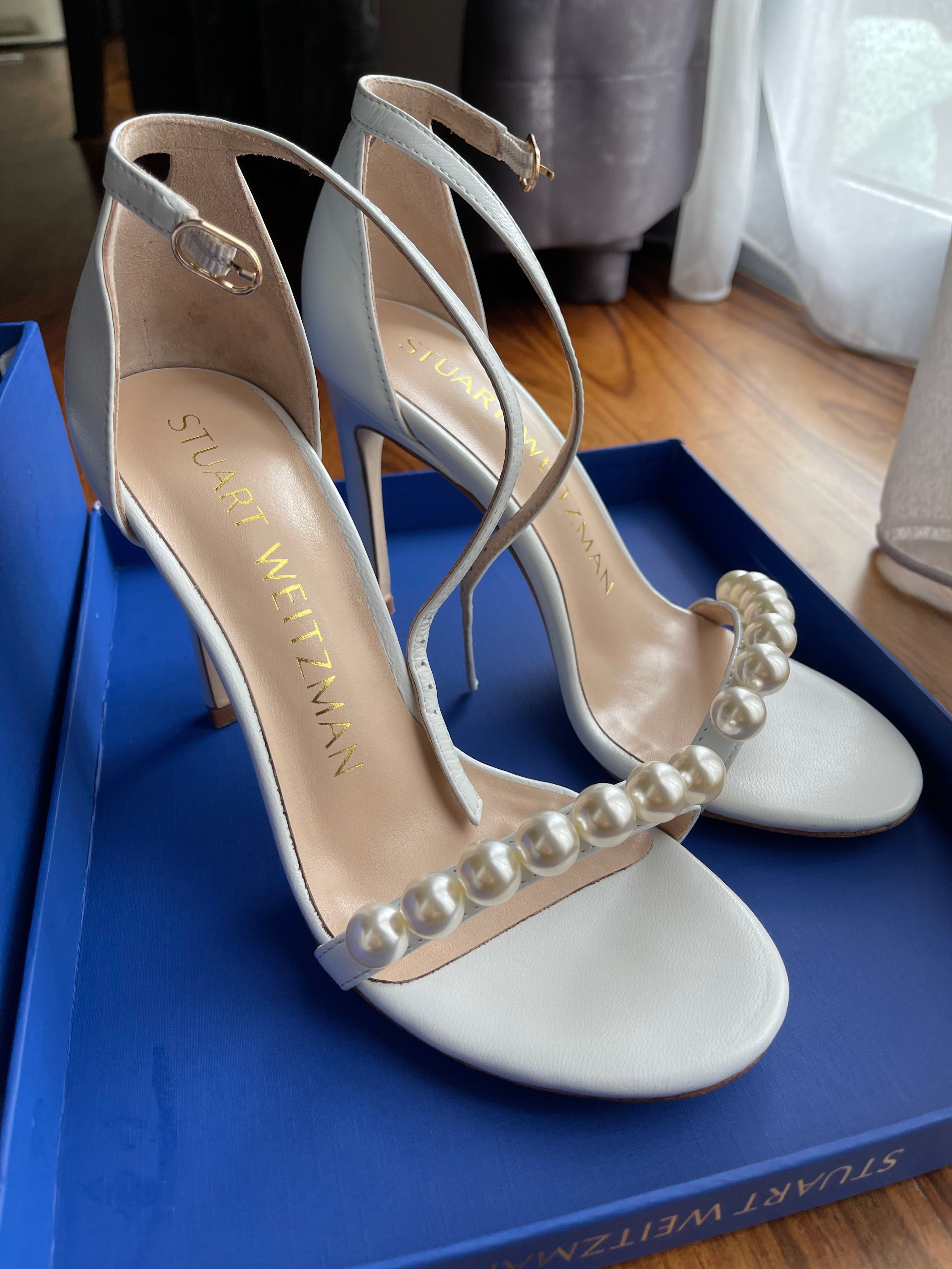 Stuart Weitzman white pearl heels - size 37, Women's Fashion, Footwear ...
