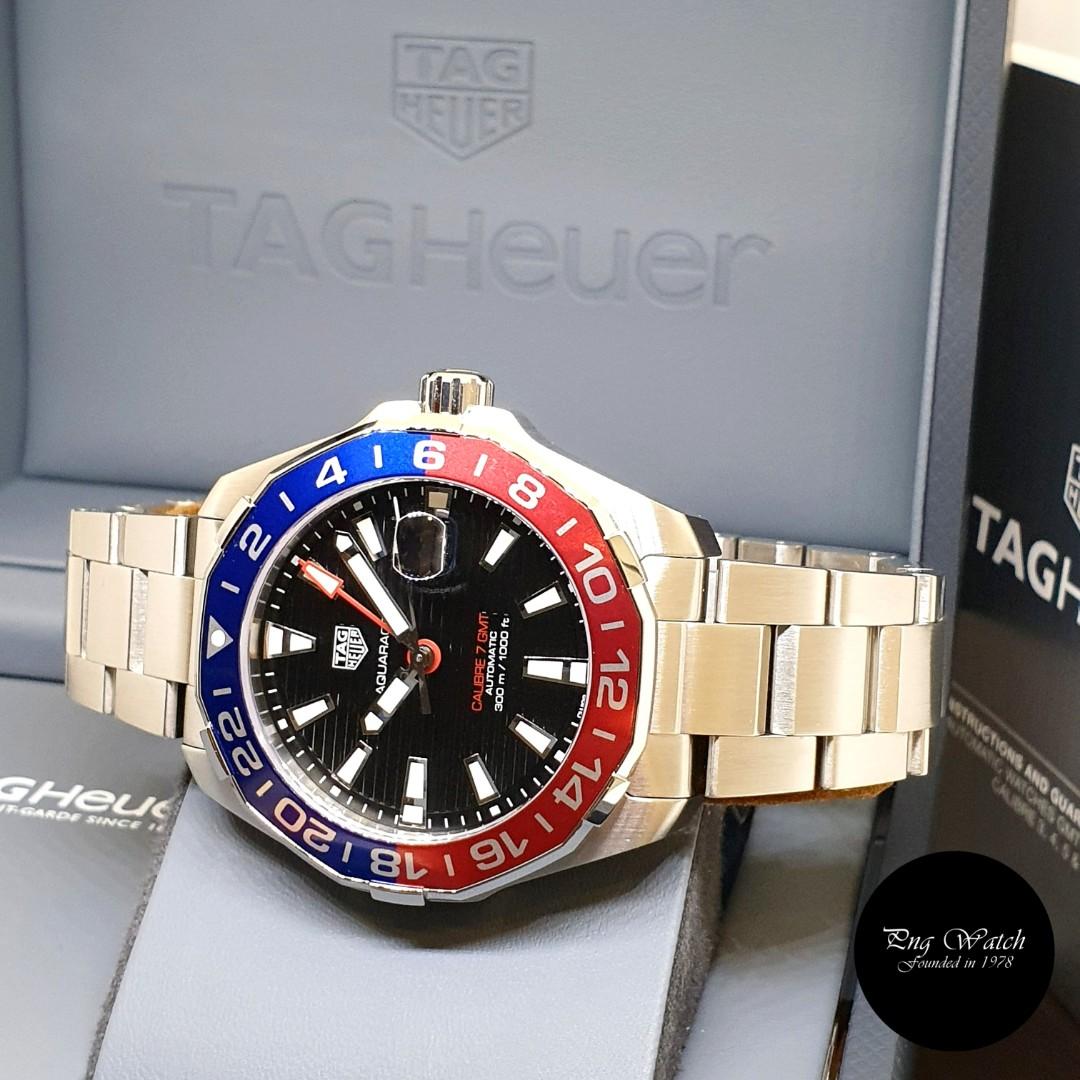 Tag Heuer Aquaracer GMT Caliber 7 Pepsi Black Dial Silver Steel Strap Watch for Men - WAY201F.BA0927