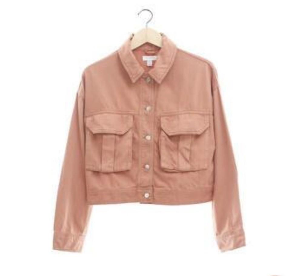Topshop - Denim Jacket in Coral Pink 