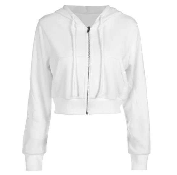 White Crop Zip Up Hoodie Jacket, Women's Fashion, Coats, Jackets and  Outerwear on Carousell