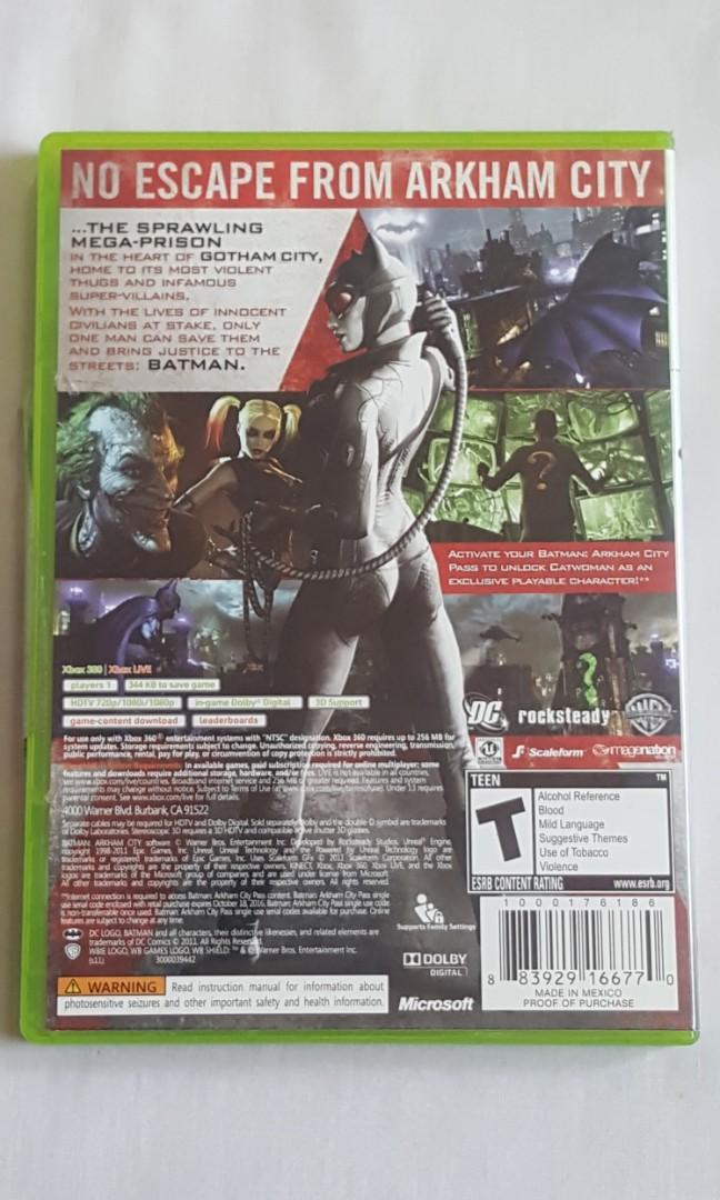 XBOX 360 Batman Arkham City, Video Gaming, Video Games, Xbox on Carousell