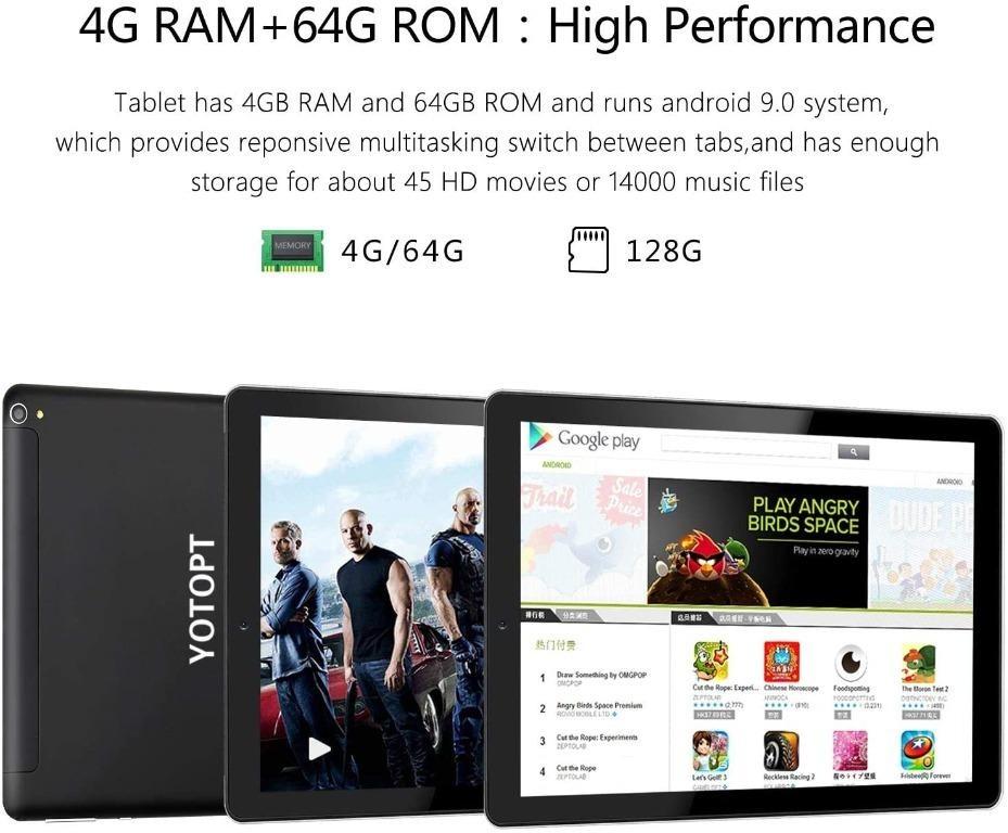 YOTOPT Tablet 10 Inch with Case Android 10.0 4G Dual SIM 64GB 4GB RAM