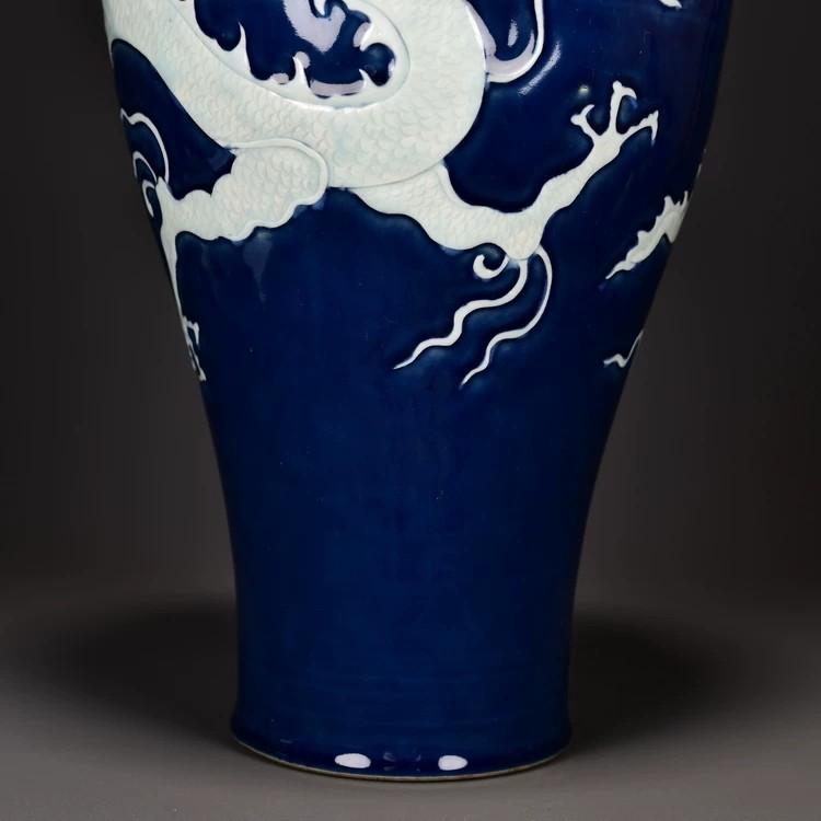 祭藍釉留白龍紋梅瓶（元代風格）, 興趣及遊戲, 收藏品及紀念品, 古董