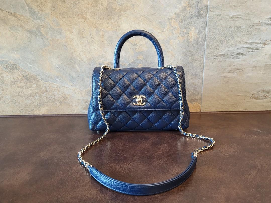 Authentic 21k Chanel Coco Handle Caviar Dark Blue Latest Light Gold Hardware Perfect Small Size 24 Cm Luxury Bags Wallets On Carousell