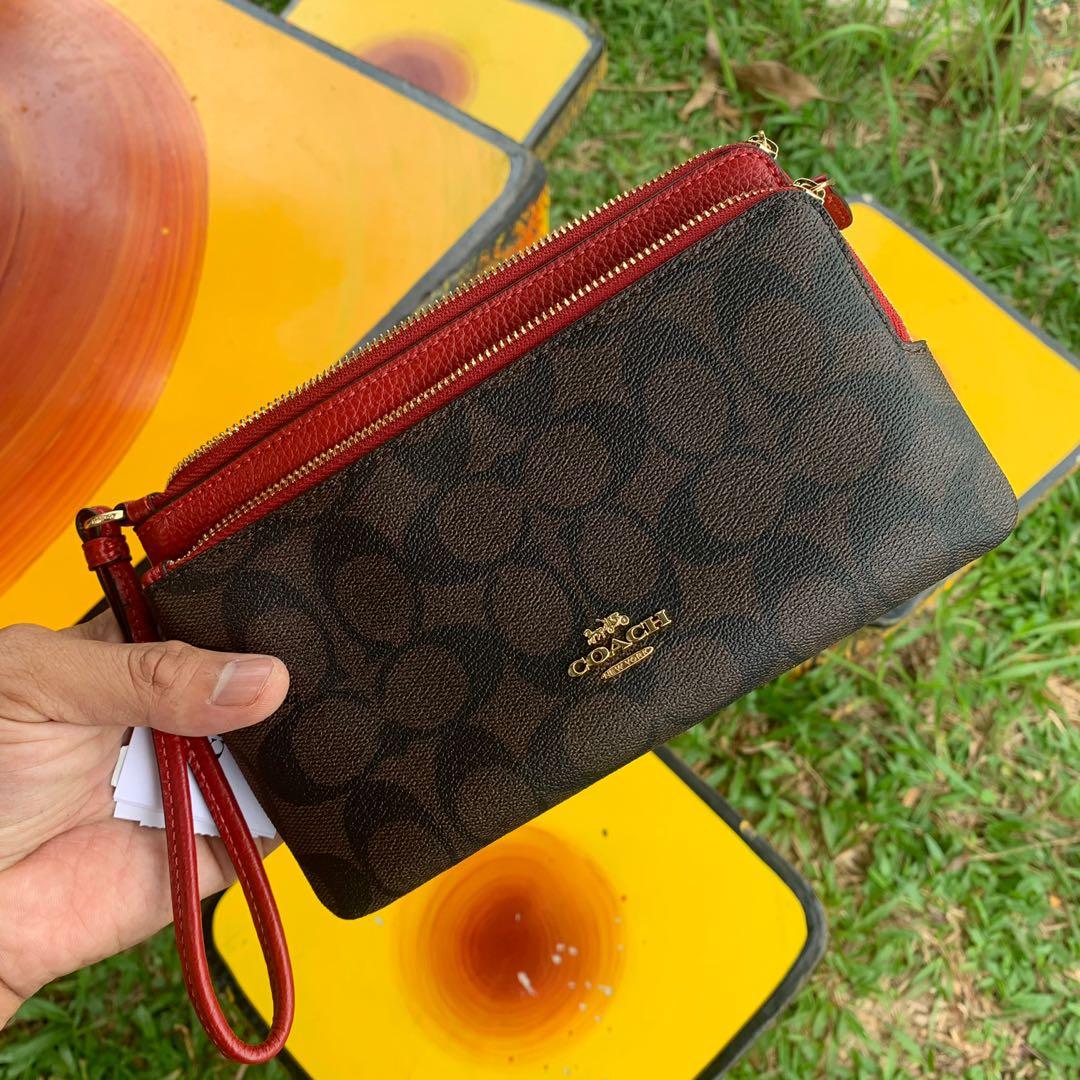 Authentic Coach double zip wallet, Women's Fashion, Bags & Wallets,  Clutches on Carousell