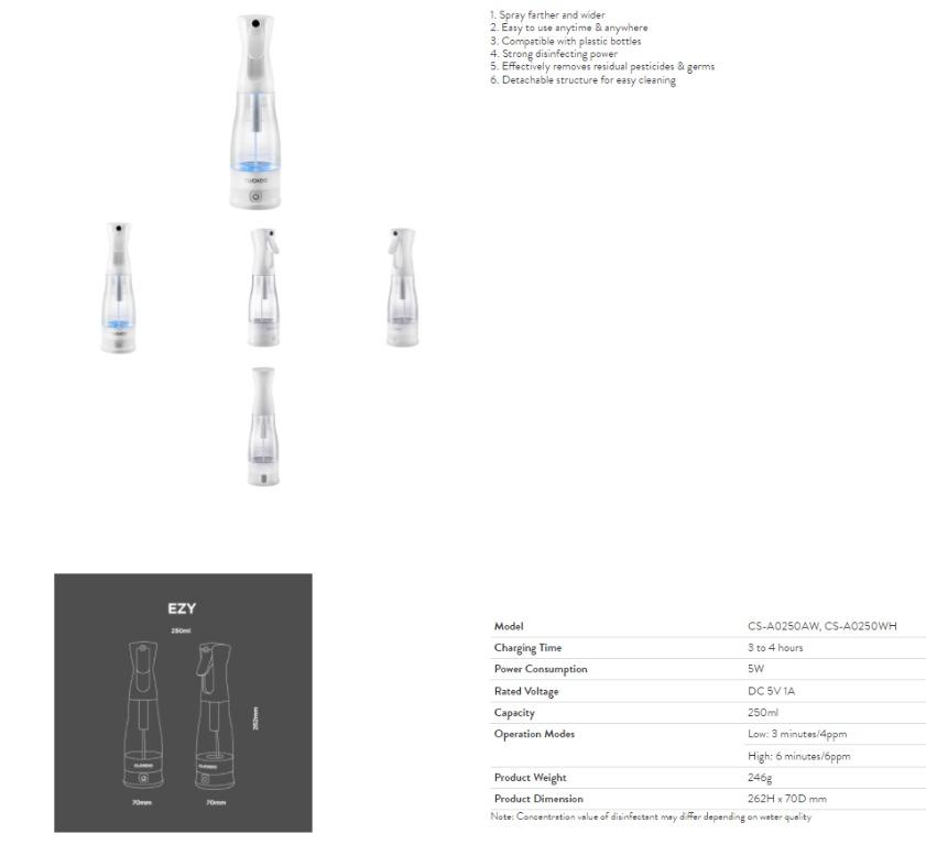 CUCKOO CSA0250AW EZY DISINFECTANT GENERATOR, TV & Home Appliances