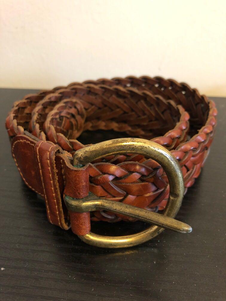 Fossil brown weave woven belt, Women's 
