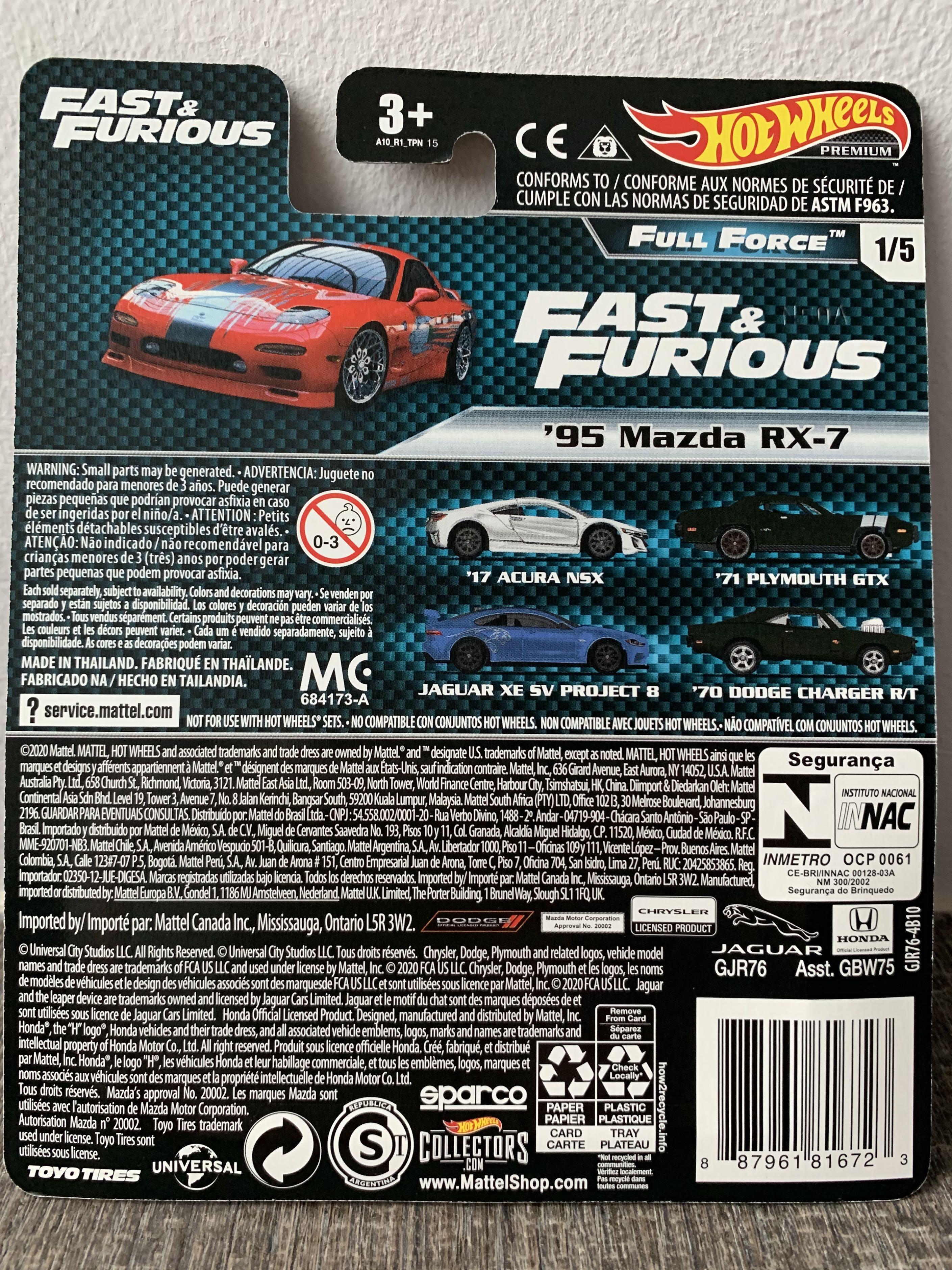 Hot Wheels Premium Fast & Furious Full Force ‘95 Mazda RX-7 (GJR76 ...