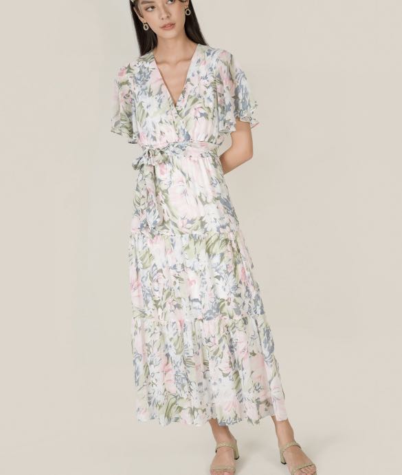 Floral overlay maxi dress sales