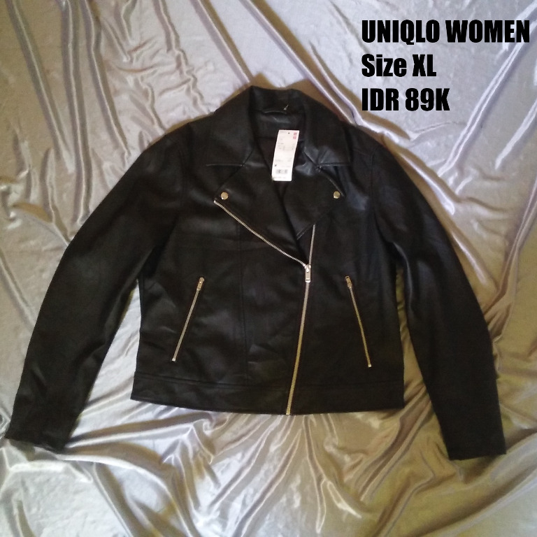 Jaket Kulit Faux Uniqlo Original Fesyen Wanita Pakaian Wanita