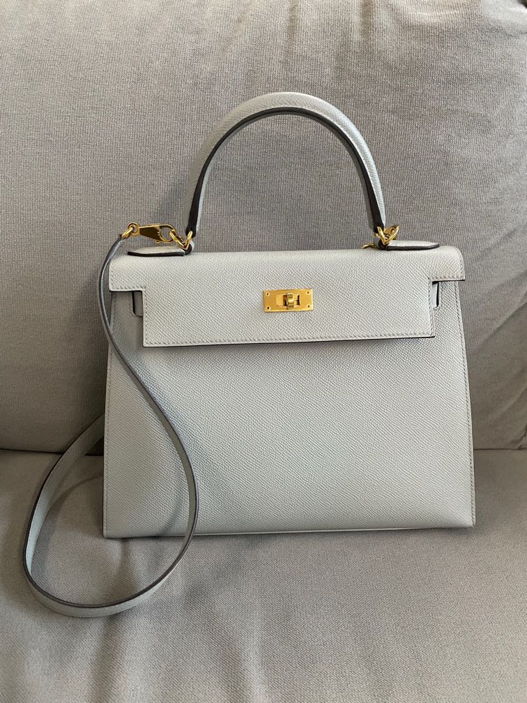 Hermes Kelly 28cm Bleu Glacier Evercolor PHW