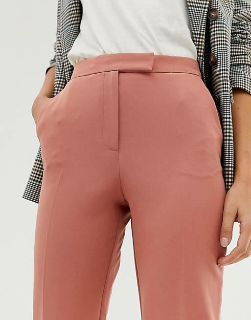 Miss Selfridge cropped pants with kick flare in pink Men s