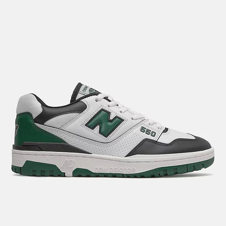 New balance 550 white with nightwatch green and black, Men's Fashion,  Footwear, Sneakers on Carousell