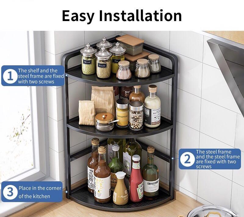 Spice Rack Multi layer Storage rack Corner rack Kitchen Organizer Kitchen Rack Stainless Steel Rack Kitchen Shelf Rak Dapur Countertop Corner