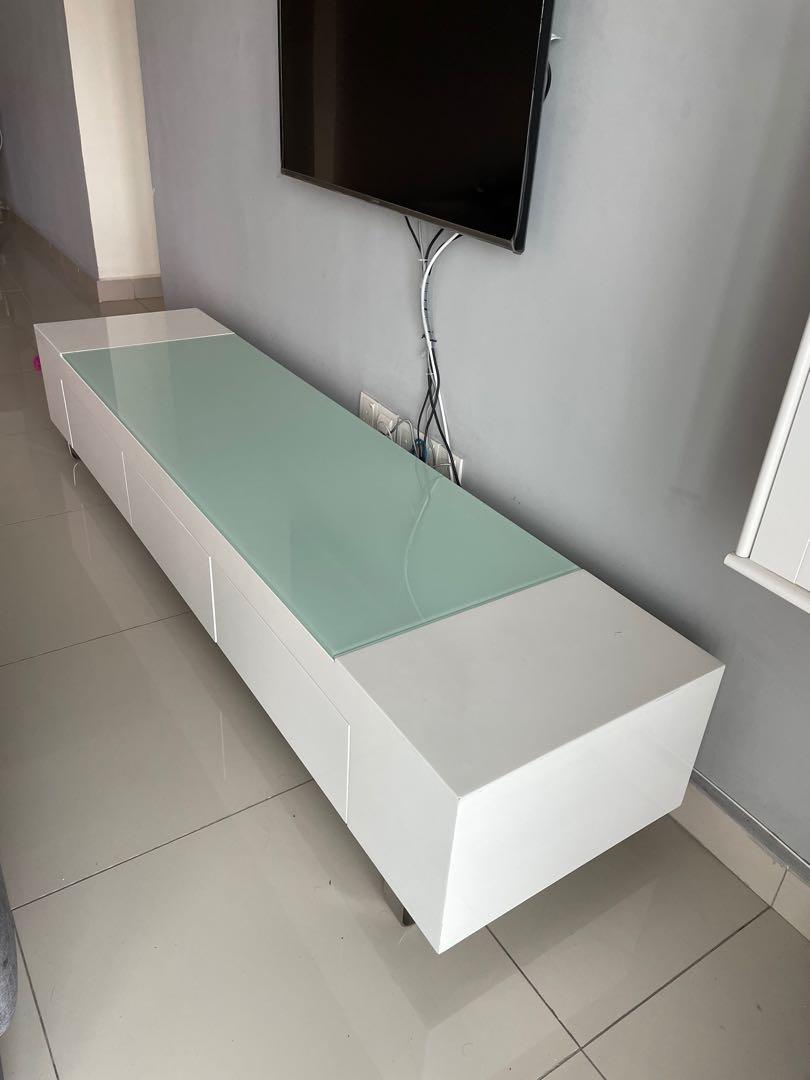 TV with glass top (210cm length) and 3 drawers, Furniture
