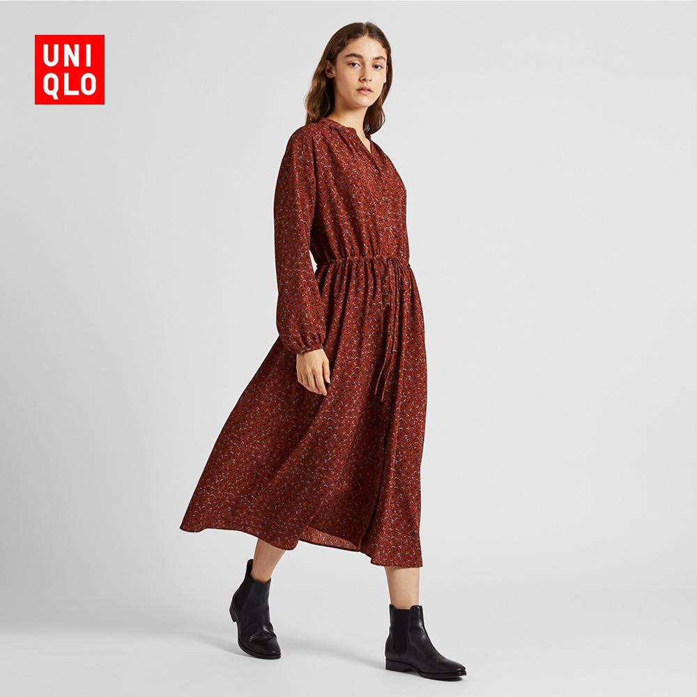 uniqlo maxi dress Women's Wrap Long-Sleeve Dress