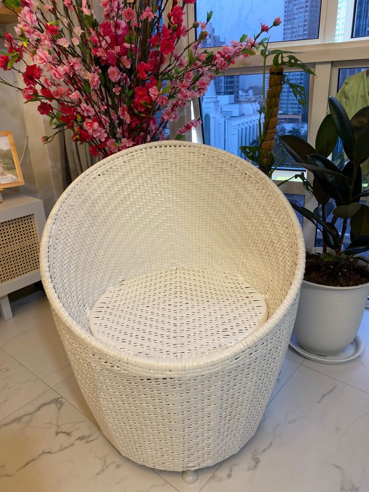 White Rattan Chair outdoor / indoor , Furniture & Home Living