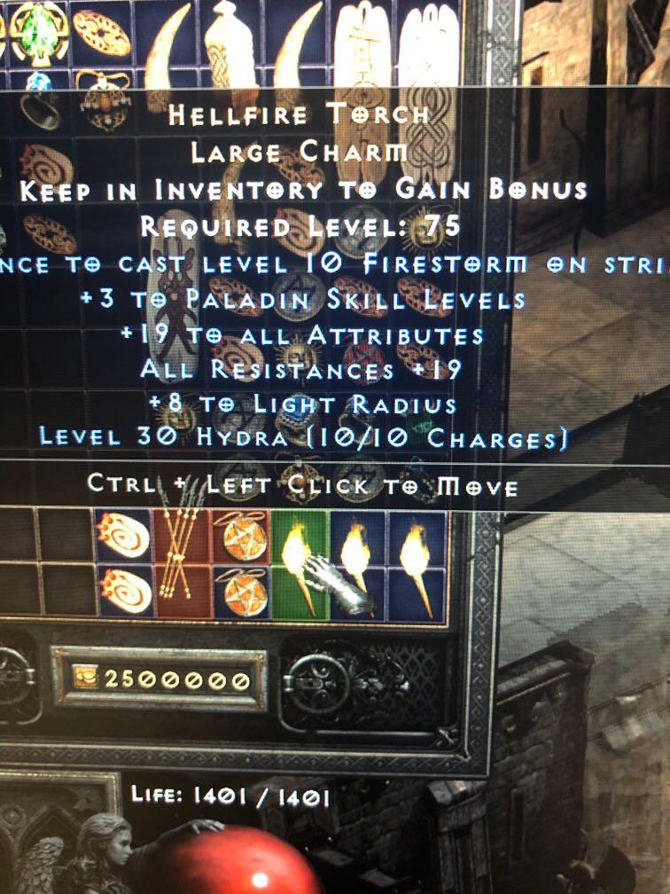 19/19 paladin hellfire torch d2r Diablo 2 resurrected, Video Gaming