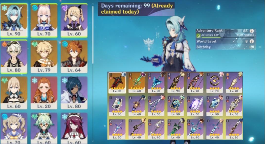 55 Genshin Impact Bundle 2 Accounts In One Mihoyo Account Eula Wgs Childe