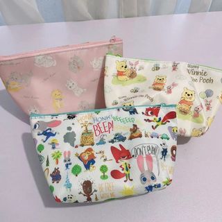 日本 DISNEY Zootopia Marie Winnie the Pooh 粉白色帆布 化妝袋64217834487041110