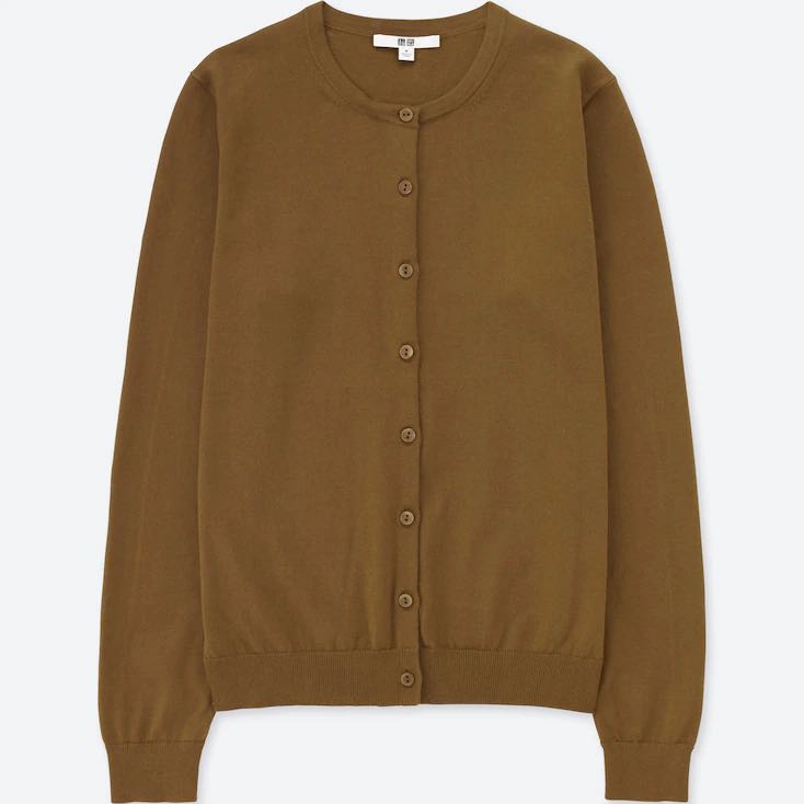 brown crew neck cardigan