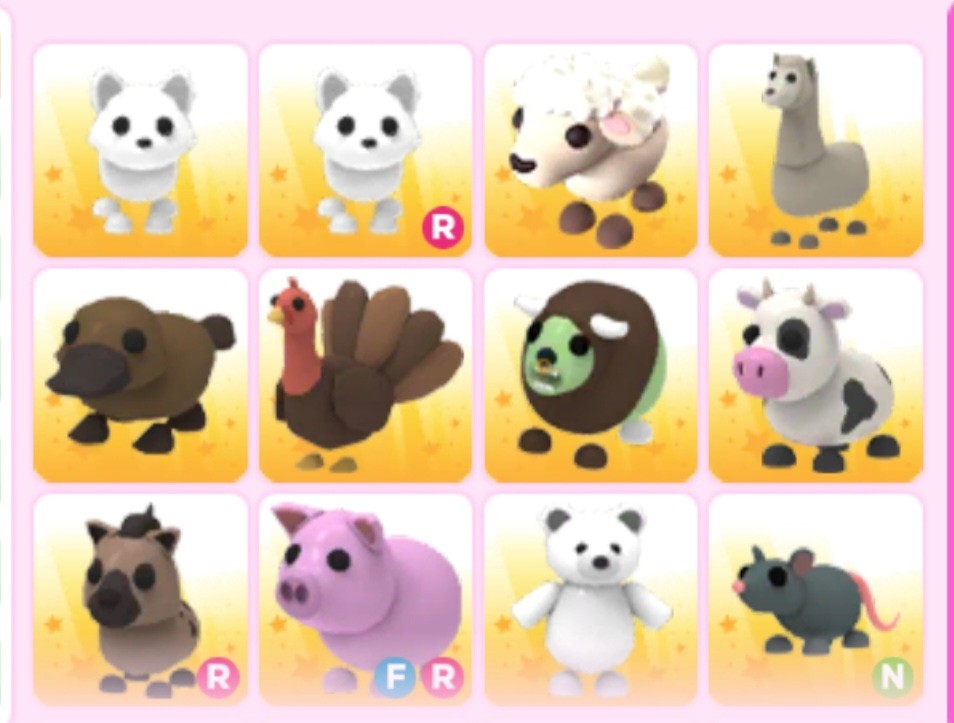 Adopt me old pets(Arctic fox, lamb, llama, platypus, turkey, zombie