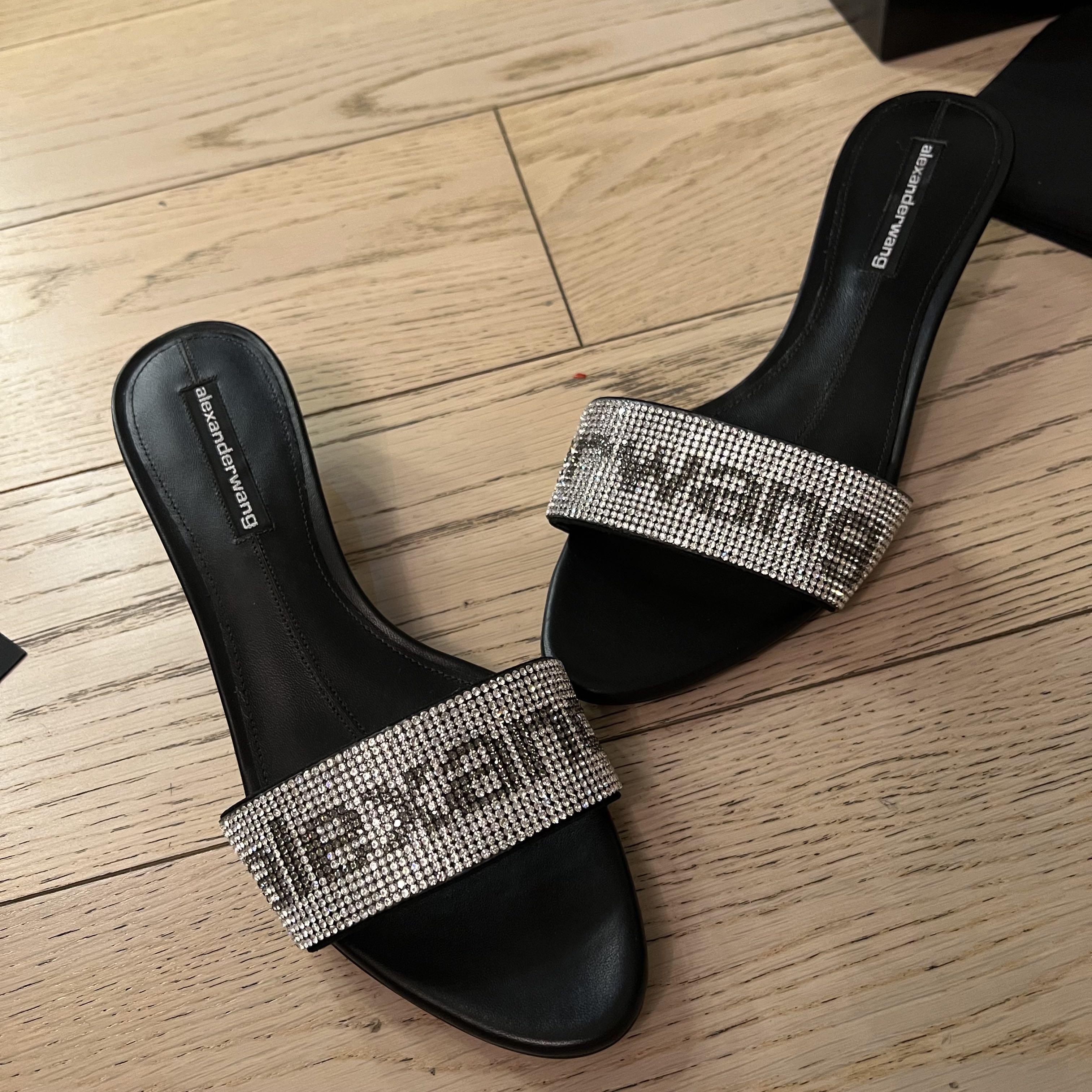 Alexander Wang Jo Crystal Logo Slide Sandals