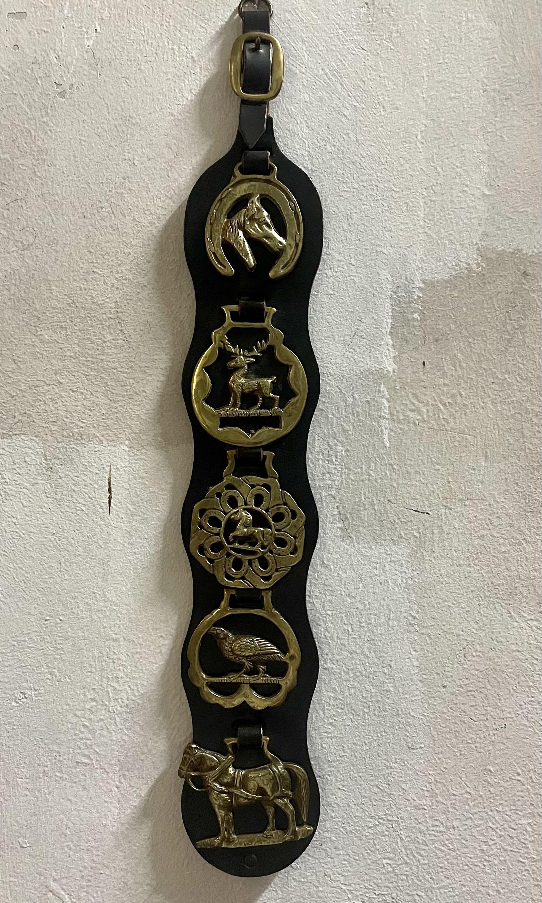 Antique 1950's English Victorian 5 Brass Martingale Horse Brasses on