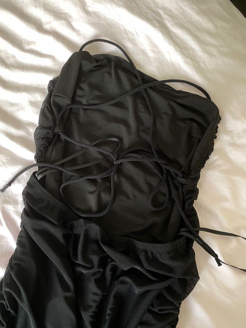 Black mesh and satin dress, Women's Fashion, Dresses & Sets, Dresses on  Carousell