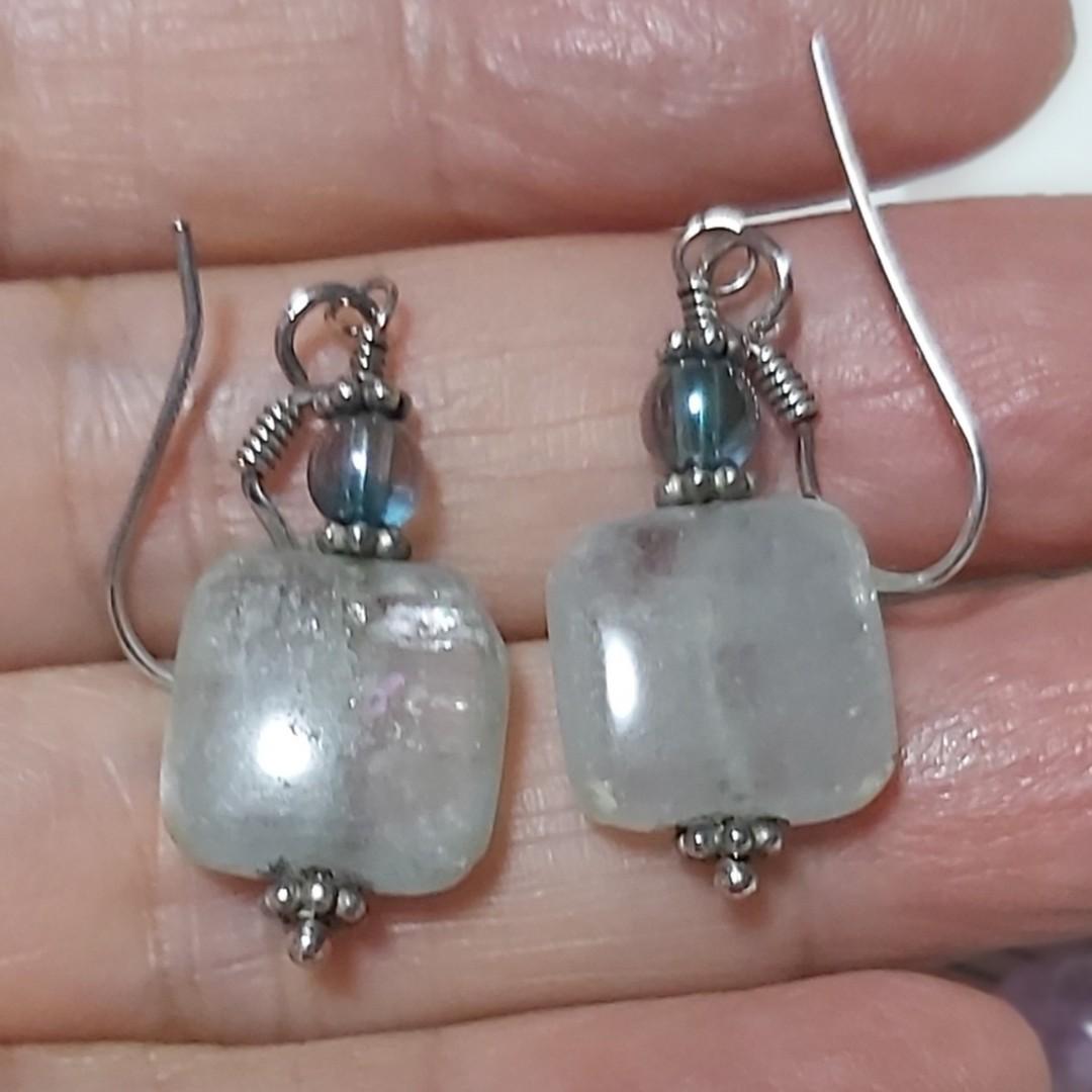Blue Celestite and aqua aura bead earrings Women s Fashion
