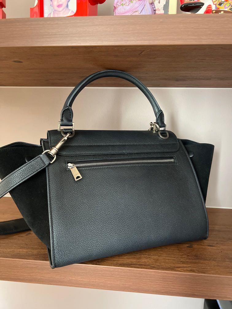 Celine trapeze small size in black and suede, silver hardware, Luxury, Bags & Wallets on Carousell