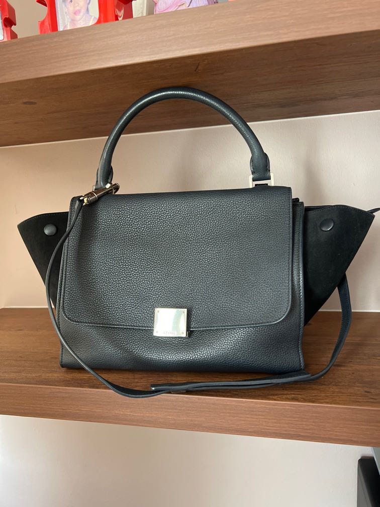 Celine trapeze small size in black and suede, silver hardware, Luxury, Bags & Wallets on Carousell