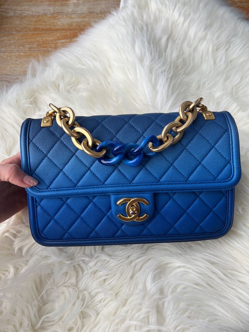 Chanel Sunset by the Sea Blue Caviar Leather Mini, Like New in
