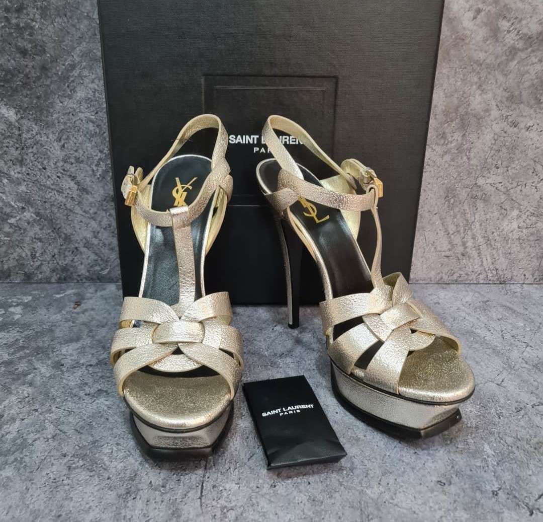 Fast Sale Ysl Tribute Heels Silver sz 
