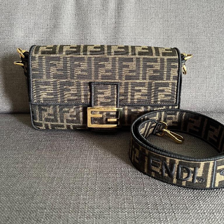 FENDI: bag in leather and embossed fabric with coated FF monogram