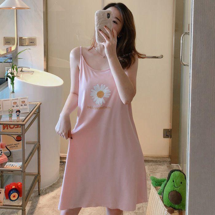Flower Printed Cotton Nightwear Set Lingerie and Sexy Sling Dress
