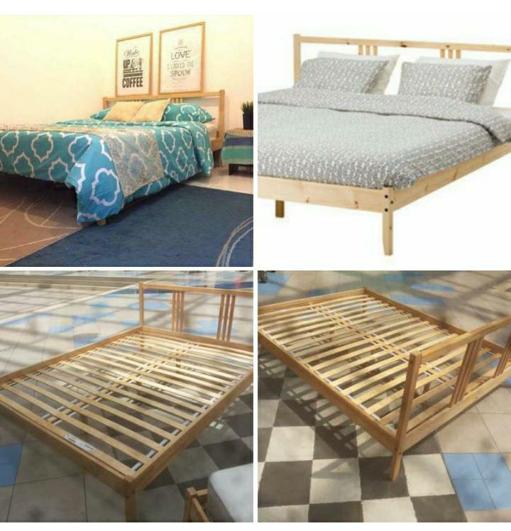 Ikea FJELLSE queen bed frame + LUROY slatted bed base, Home & Furniture
