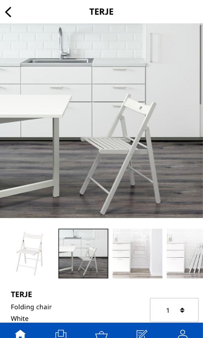 【2set】IKEA white folding chair TERJE, Furniture & Home Living