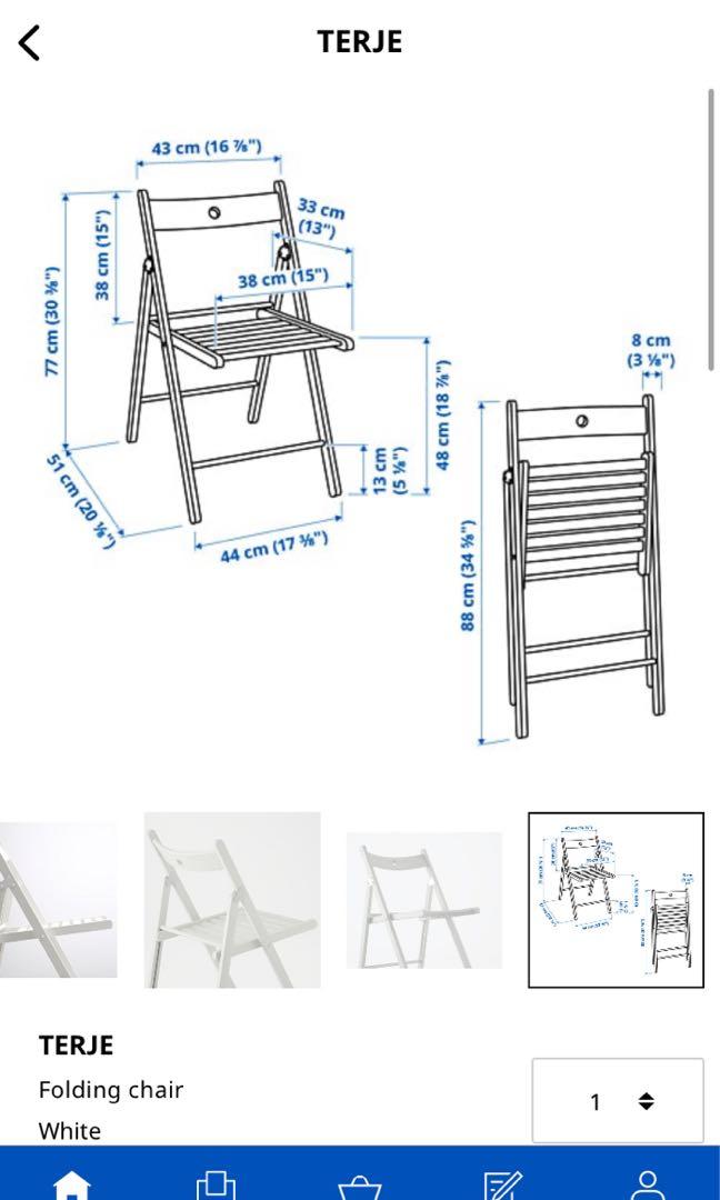 【2set】IKEA white folding chair TERJE, Furniture & Home Living