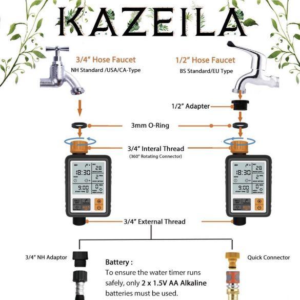 KAZEILA Hose Timer, Water Timers for Hoses Programmable, Sprinkler Timer with Rain Delay / Child