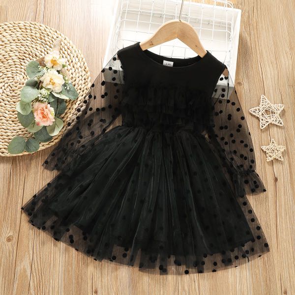 Girls black top polka dot dress