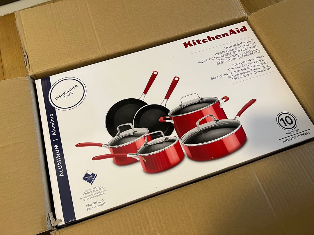 KitchenAid Aluminum Nonstick 10-Piece Cookware Set in Empire Red