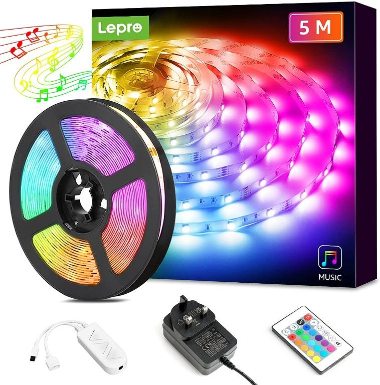 Lepro LED Lights 5M, Music Sync LED Strip Lights with Remote and Plug, 150  Bright 5050 LEDs, Dimmable, Colour Changing LED Light for Bedrooms,  Kitchen, Party, Teen Girls Room Decor, Furniture 